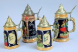 4 German Covered Beer Steins, W. Germany