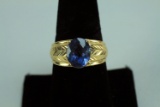 14 K Gold Ring w/ Blue Stone, Sz 10