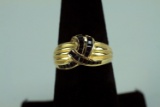 14K Gold Ring w/ Onyx Stones, Sz 8.5