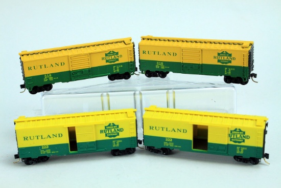 4 N Scale Micro-Trains Rutland Single Door Box Cars; 2-#103 & 2-#316