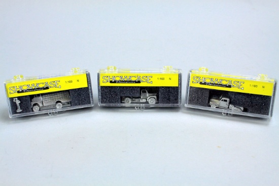 3 N Scale Showcase Miniatures;GMC Bottle Truck SKU#18, Mack Model B SKU#27, Ton Step Side SKU#30