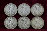 6 Walking Liberty Silver Half Dollars; 1942P,1942S,1943P,1945D,1945S,1946S