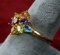 10K Gold Ladies Ring w/ Multi Colored Stones, Sz 7