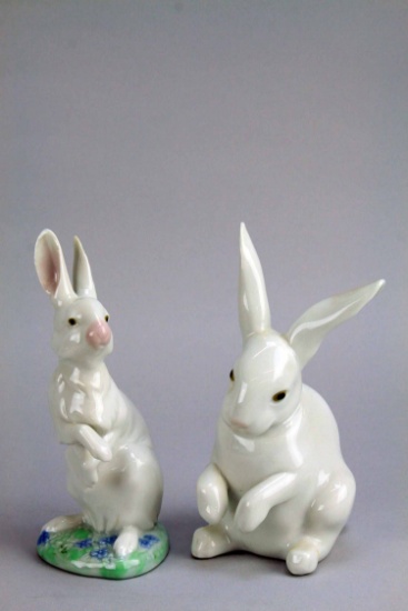 Lladro "Hippity Hop & Sitting Bunny" #5886, #5907 Porcelain, Spain