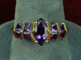 14K Gold Ring w/ Amethyst Colored Stones, Sz. 9.5