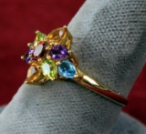 10K Gold Ladies Ring w/ Multi Colored Stones, Sz 7