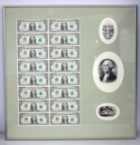 Framed Single Sheet Washington Dollars
