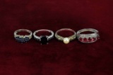 4 Ladies Sterling Silver Rings, Sz. 5-9
