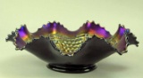 Northwood Amethyst Grape & Cable Ruffled  Carnival Glass Bowl