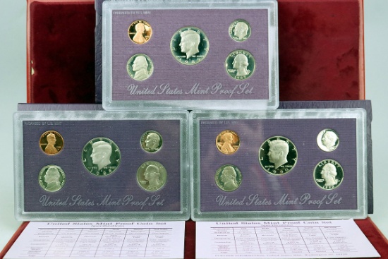 3 U.S. Mint Proof Sets; 1988, 1989,1990
