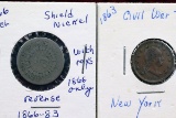 1866 Shield Nickel w/rays + 1863 Civil War Token (New York)