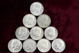 10 - 40% Silver Kennedy Half Dollars; 3-1965, 3-1966 & 4-1967