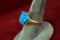 14K Gold Ring w/ Blue Gem Stone, Sz. 8.5