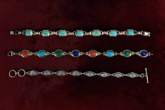 3 Silver Bracelets - Turquoise & Others