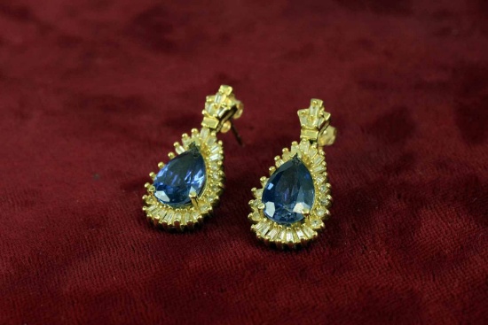 Sapphire Color 14K Earrings, 5.7 Grams