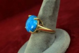 14K Gold Ring w/ Blue Gem Stone, Sz. 8.5