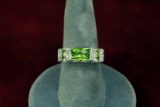 10K Gold Ladies Ring w/ Green Stones, Sz. 85