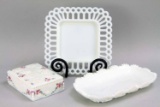 Vintage Westmoreland Painted Milk Glass Trinket Dish & Candy Trays