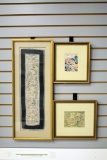 Silk Asian Embroidery Picture & 2 Asian Prints