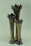 3 Fenton Iridescent Amethyst Vases