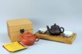 Asian Clay Tea Pot (Box) & Tea Pot, Cups & Tray