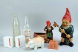 Gnomes, Vintage S & P, Old Soda Bottles