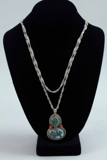 Southwest Style Turquoise Pendant, Sterling Silver w/ Chain