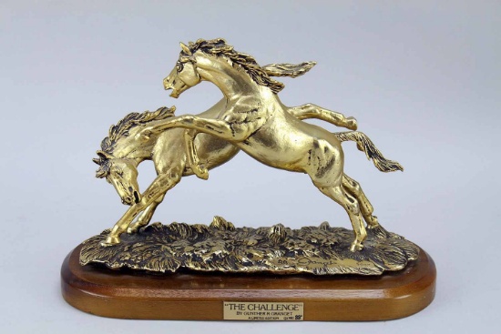 Brass Equine Statue "The Challenge", Gunther Granget, Ca. 1988
