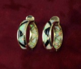14K Gold Onyx & Opal Colored Earrings,   8.7 Grams