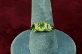 14K Gold Ring w/ Green Colored Stones, Sz. 9, 2.4 Grams
