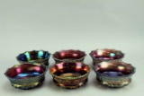 6 Northwood Amethyst Grape/Cable Thumbprint Berry Bowls