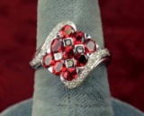 10K Gold Ring w/ Ruby Colored Stones, Sz. 6.5