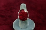 Sterling Silver Ring w/ Large Ruby Colored Stone, Sz. 8