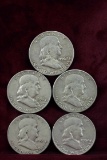 5 Franklin Silver Half Dollars