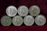 7 Kennedy 40% Silver Half Dollars; 1965,1967,5-1968-D