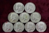 9 Kennedy 40% Silver Half Dollars; 3-1967,5-1968-D,1969-D