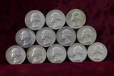 12 Washington Silver Quarters;