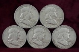 5 Franklin Silver Half Dollars; 3-1962-D,2-1963-D