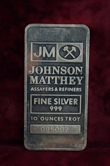 10 Troy Oz .999 Fine Silver, Johnson Matthey #095007