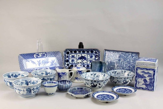 Vintage Blue Asian Trays, Bowls & More