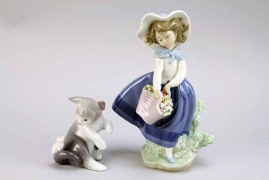 Lladro "Pretty Pickings" #5222, "Cat & Mouse" #5236 Porcelain, Spain