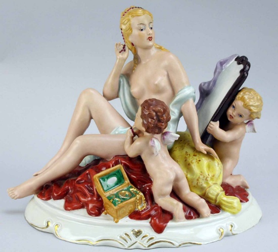 Royal Dux "Nude with Cherubs"  Porcelain Figurine, Bohemia