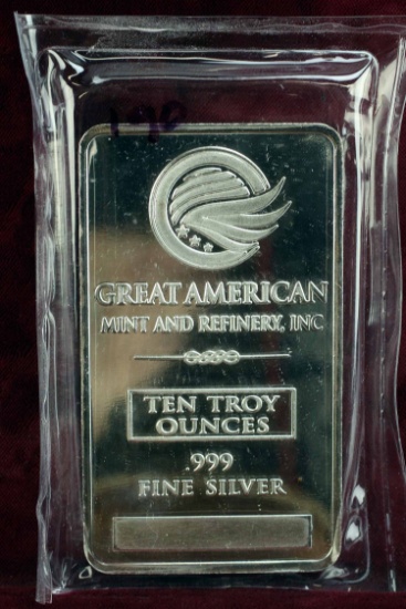 10 Troy oz .999 Fine Silver, Great American Mint/Refinery