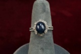 14K White Gold Ring w/ Sapphire Colored Stone - Diamonds, Sz. 6