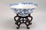 Antique Chinese Blue & White Porcelain Bowl, Circa K'ang Hsi 1662-1722