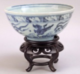 Late Ming Transition Export Ware Blue & White Porcelain Bowl, Ca. 17th Century