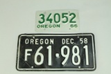 Oregon 1966 Motorcycle Plate, 1958 Auto Plate