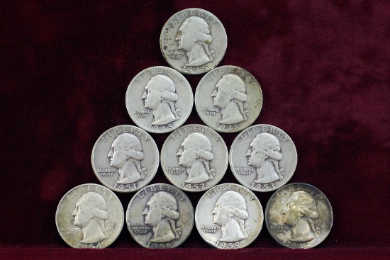 10 Washington Silver Quarters