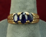 14k Gold Ring w/ Sapphire Colored Stones, Sz 9.25, 3.9 Grams