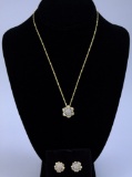 Gold & Diamond Pendant, Earrings w/ Chain